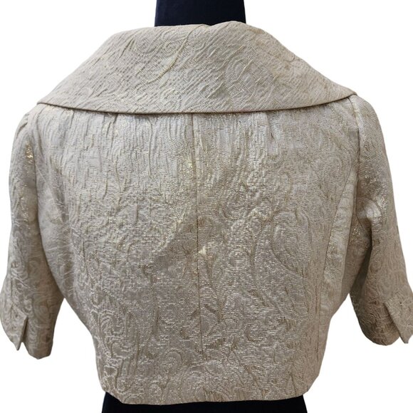 Luxurious Gold Brocade Jacquard Designer Jacket Cardigan Coat Bolero Cover Cape - Picture 11 of 16